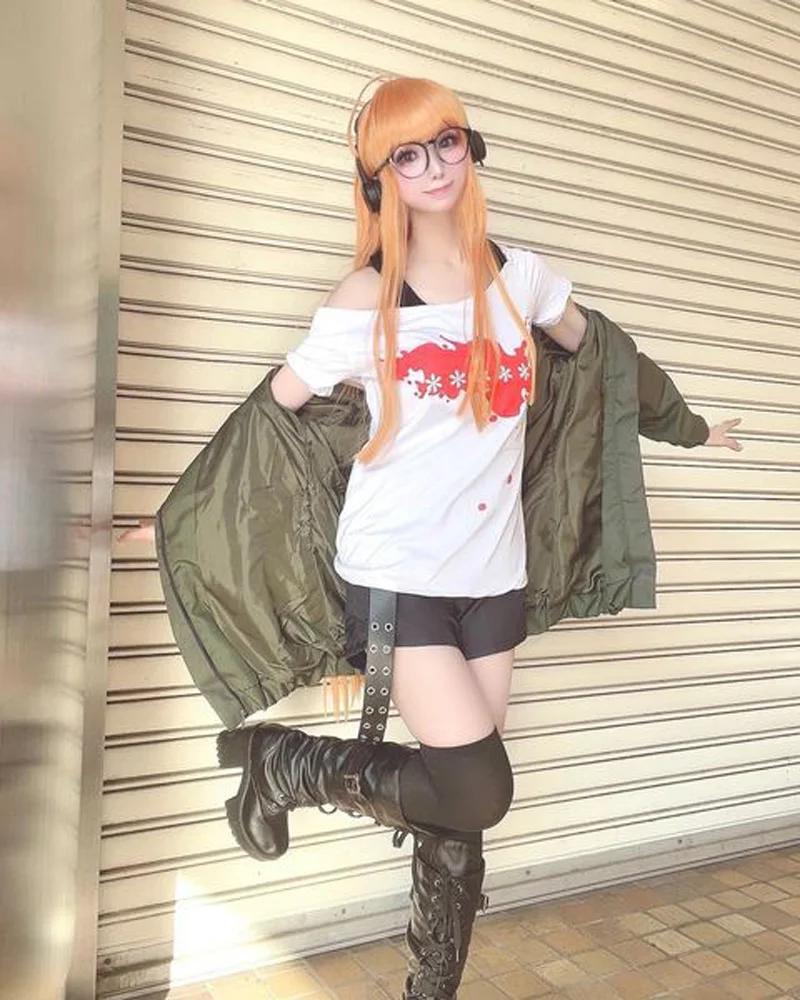 Anime Futabasakura Wig Game P5 Long Straight Hair Cosplay Futaba Sakura Glass Wigs +Wig Cap + Glasses Frame