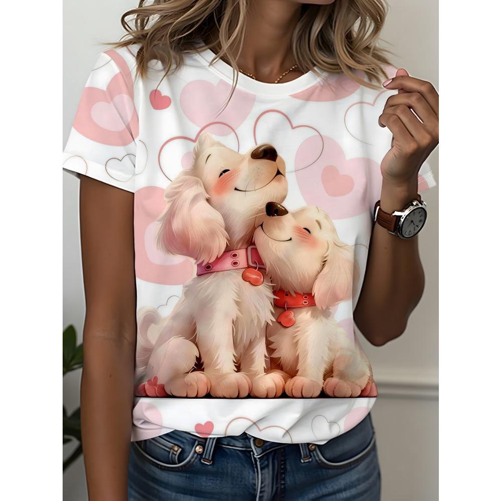 T-shirt a maniche corte con stampa di lettere, girocollo - Donna, casual, estiva, primaverile, vestibilità rilassata