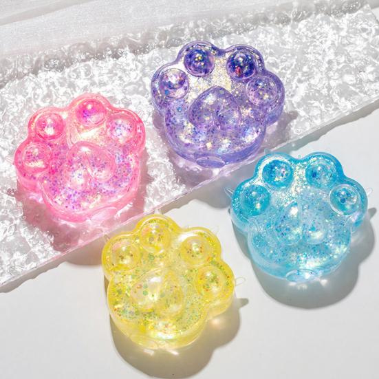 Clear Cat Paw Squeeze Toy Stress Relief Glitter Powder Kitten Paw Sensory Toy