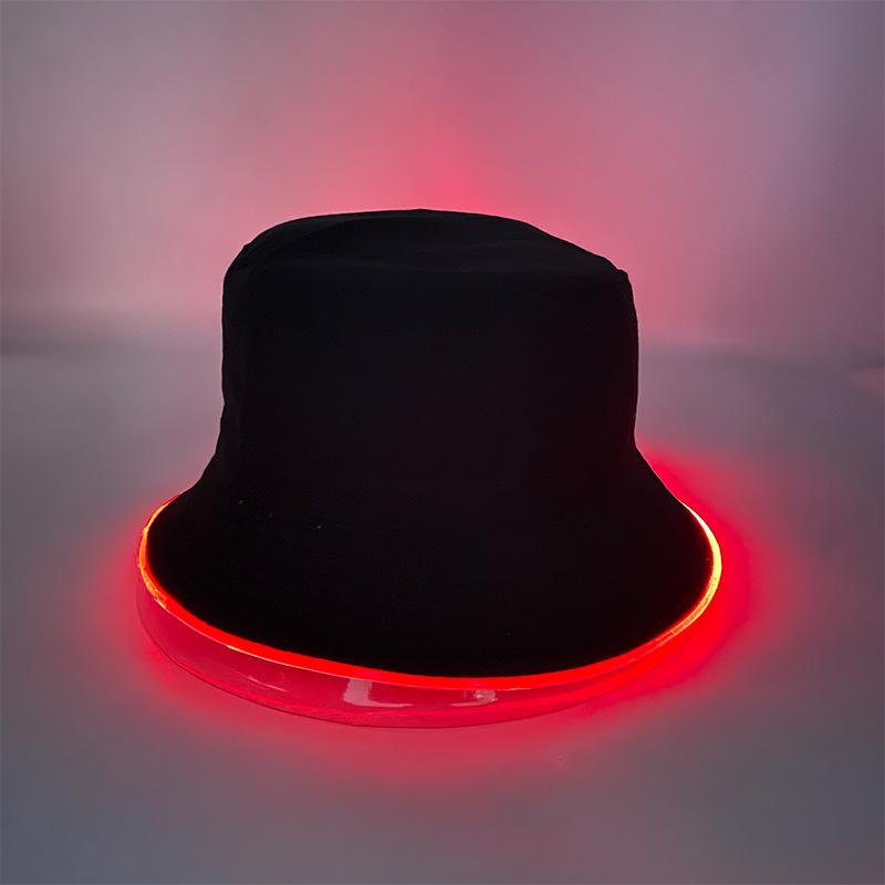 Unisex LED Világítós Hímzett Bucket Kalap Logóval és Egyszínű Lapos Tetővel