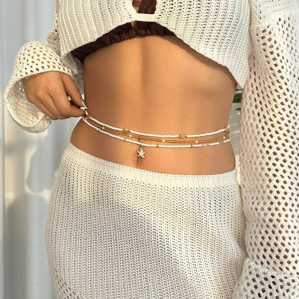 Sexy Fashion Tassel Rhinestone Belly Chains For Women Double Layer Metal Beach Vacation Belly Link Chains Waist Body Jewelry