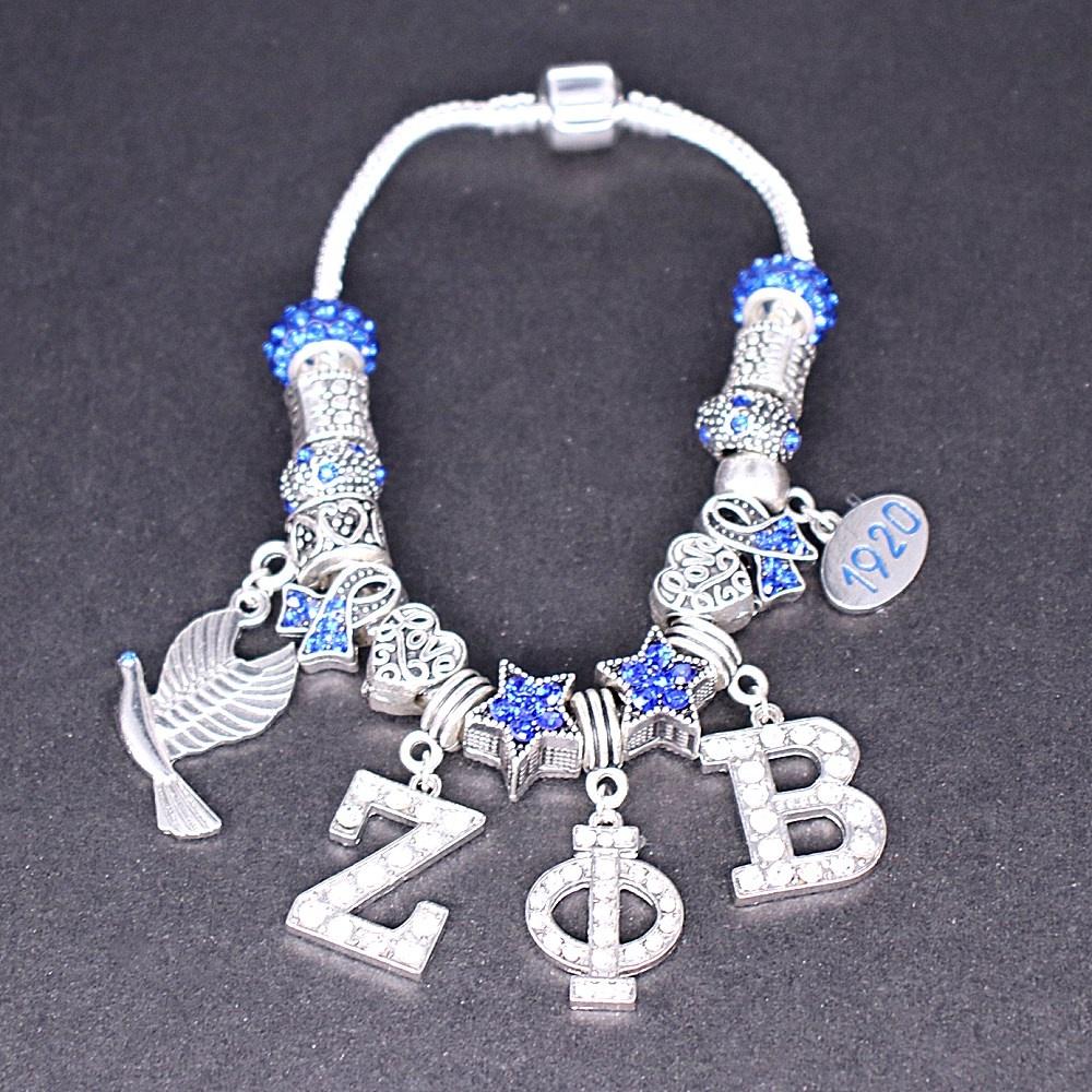 European Styles Big Hole Beads Greek Letter 1920 Finer Women Group Sorority Zeta Phi Beta Bracelet Jewelry for Gift