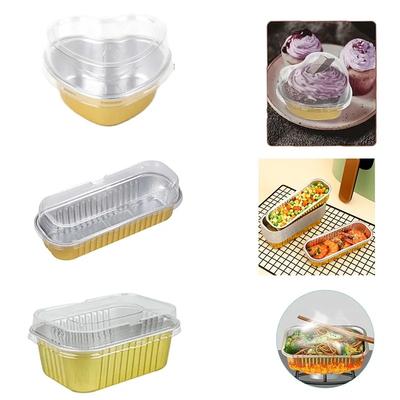 Disposable Aluminum Foil Baking Pans with Lids Square Gold Foil Tin for Cakes Muffins Bread Food Storage Takeout Containers