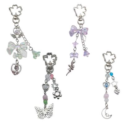 Handmade Beaded Keychain Bowknot Star Heart Moon Flower Keyring Pendant Ornament Cute Charm for Phones and Wallets