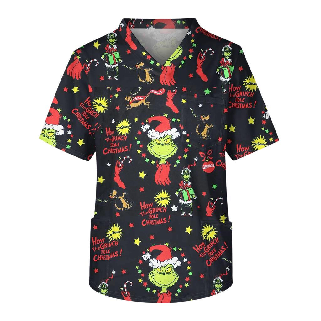 Men's Casual Short-Sleeved V-Neck Printed Front Pocket Top