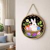 Round Happy Easter Door Sign Wooden Hanging Wood Sign Craft Ornament Egg Door Pendants  Wall