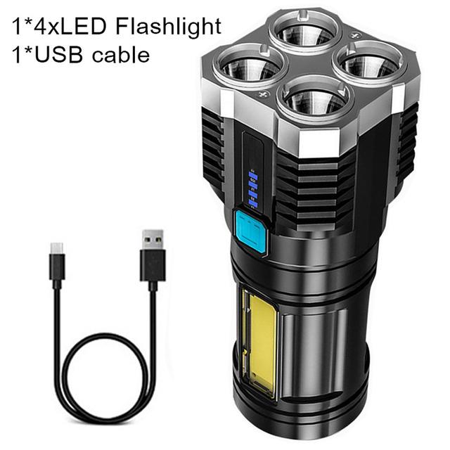 Power High LED Flashlights Camping Torch With 4 Lamp Beads And COB Side Light Rechargeable Portable Hand Lantern 4 Lighting Mode