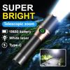 Powerful LED Flashlight White Laser Floodlight Rechargeable18650 Spotlight Waterproof Zoom Fishing Hunting Emergency Hand Light