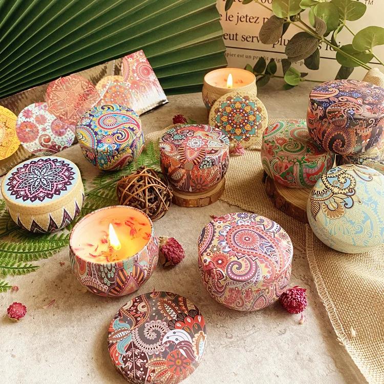 Aromatic Candles Soy Wax Candle Jars Vintage Flower Fragrance Scent Candle Wedding Ceremony Birthday Gift Home Decoration