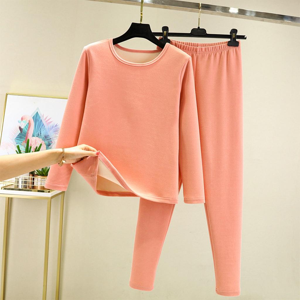 Ladies' Casual And Comfortable Round Neck Warm And Plush Sleepwear And Sleeping Pants Plus Plus Plus Size Inner Set