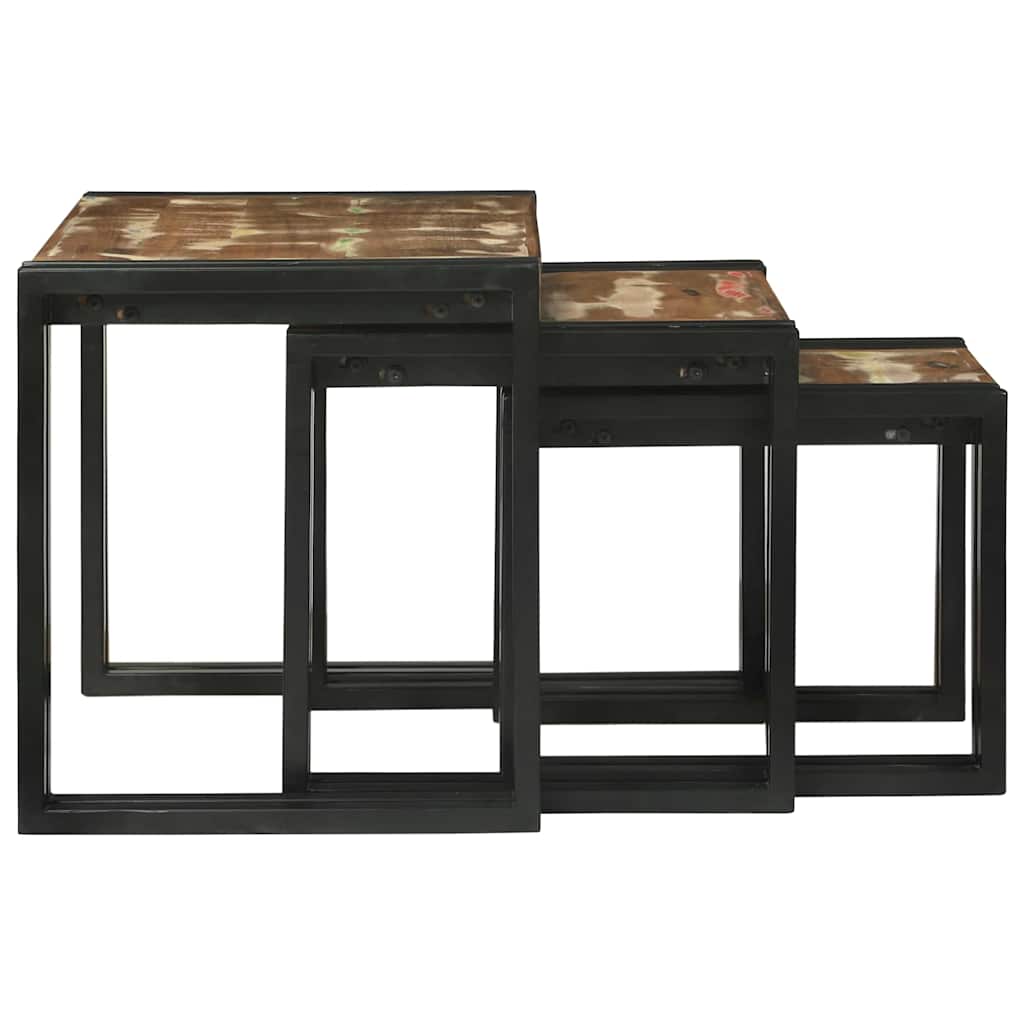 Nesting Table Set 3 Pcs Solid Recycled Wood and Metal
