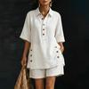 Nuovo Set Estivo da Donna in Lino Camicia e Pantaloncini Casual Comodo Ampio Bottoni Outfit Estivo