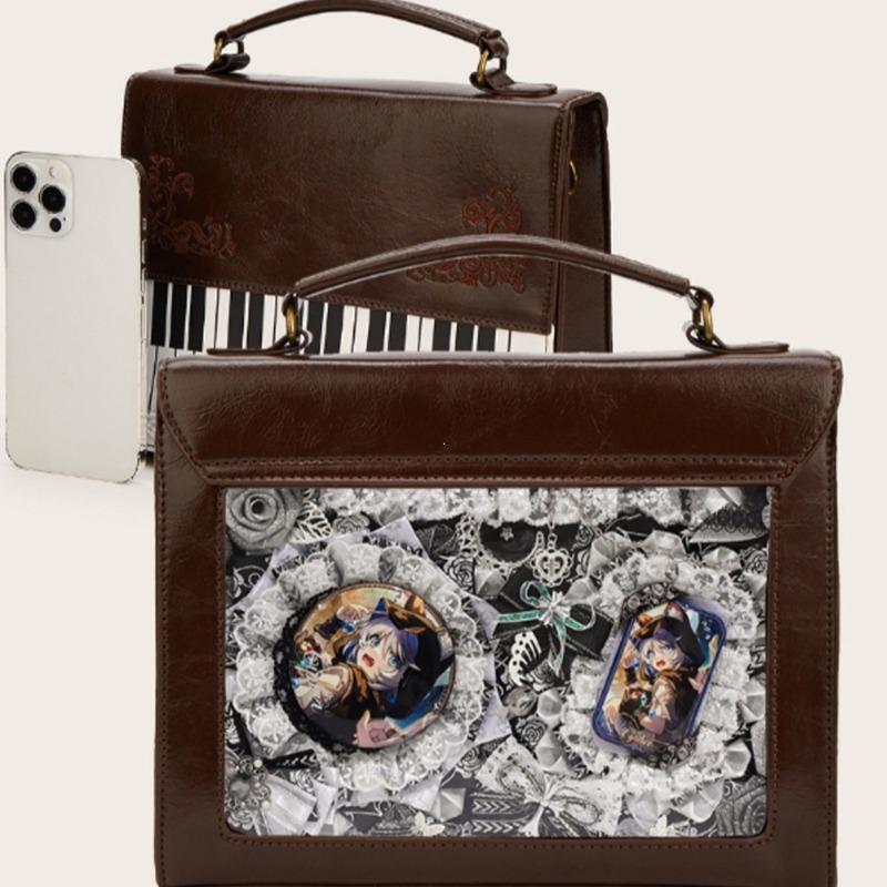 New Vintage Piano Shoulder Bag Womens Brown Crossbody Bag Y2k Girls Transparent Ita Bag Personalized Backpack Aesthetic Handbags