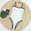 European & American Plus Size Women's Black and White Colorblock One-Piece Swimsuit - Sexy Cross-Border Triangle Bikini.