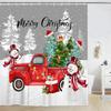 Christmas Winter Shower Curtain, Snowman with Red Truck Shower Curtain Set for New Year Bathroom Decor, Xmas Ball Tree Festival