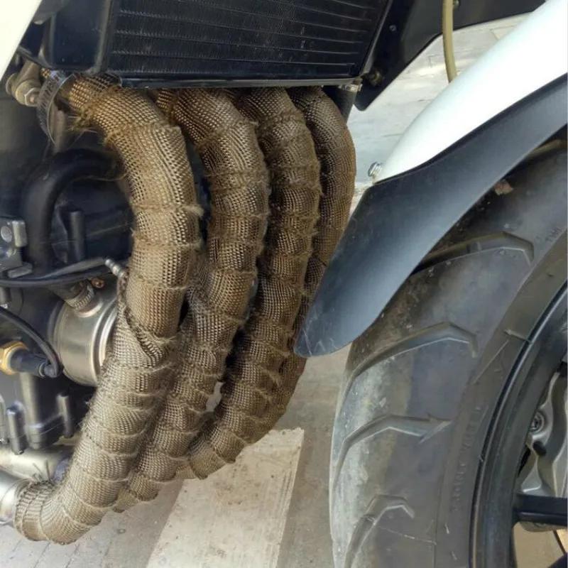 5M Rull Glassfiber Varmeskjold Motorsykkel Eksos Termisk Tape Manifold Rør Varmevikling Tape Termisk Beskyttelse med Rustfrie Bånd
