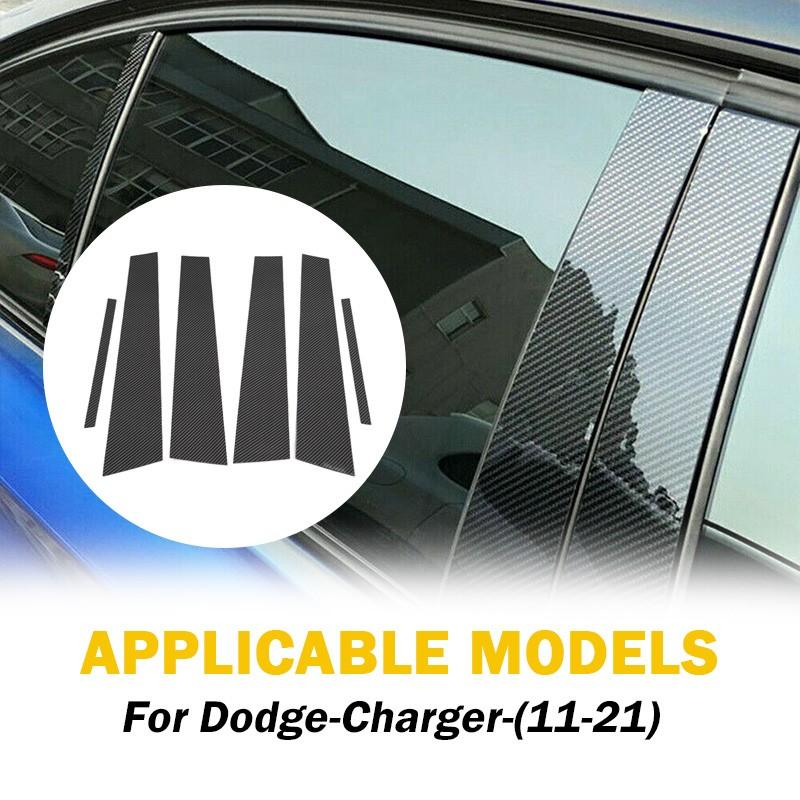 6PCS For 2011-2021 Dodge Charger Carbon Fiber Style Pillar Post Trims Cover Kit
