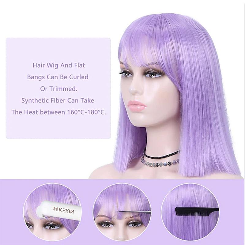 HAIRJOY Purple Bob Wigs Straight with Bangs Short Bob Wigs Synthetic Hair Wig for Women Cosplay Wig Halloween Wig