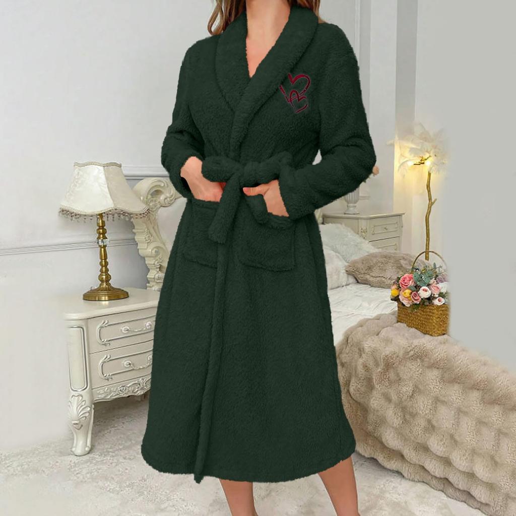 Women's -Color Long-Sleeve /Winter Warm Bathrobe Plush Homewear Robe Homewear Set