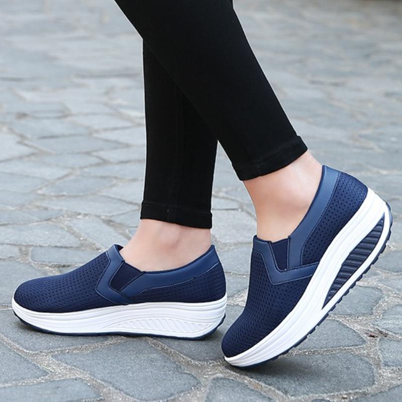 Women Slip-on Loafers Breathable Mesh Casual Walking Shoes Fashion Platform Shoes Rocker Shoes Wedge Heels