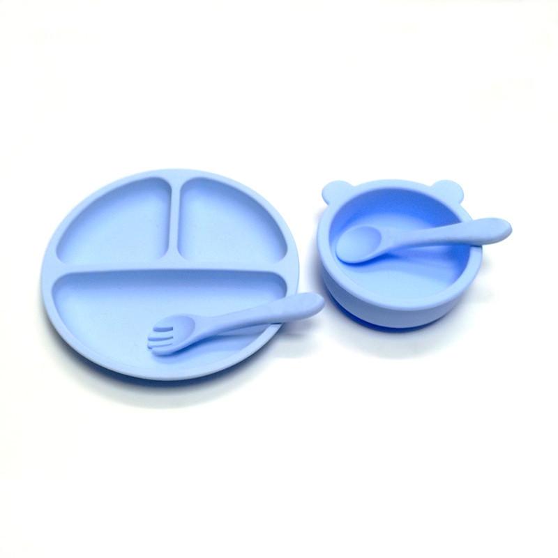 Non-Toxic 4Pcs Auxiliary Silicone Tableware Sets Children Eating Suction Cup Bowl Baby Spoon Dinner Plate Kindergarten Set