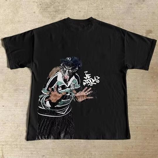 T Shirt Y2K Short Sleeve Tops Men Women Harajuku Hip Hop Gothic MF Doom Graphic Print Oversized TShirt Round Neck Cotton Clothes