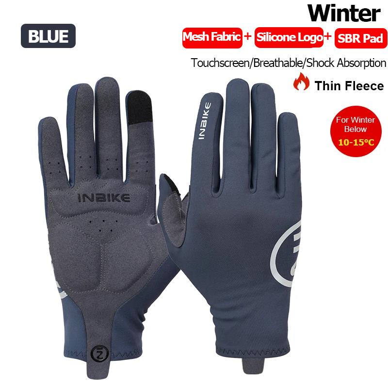 INBIKE 2024 Cycling Gloves Gel Padded for Men Autumn Winter Fleece Road Bike Gloves MTB Full Finger Touchscreen Bike Accessories
