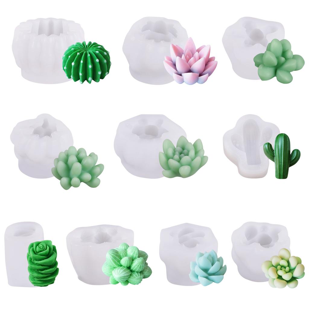 Paquete de 9/10 Moldes de Silicona 3D de Suculentas y Cactus para Velas de Aromaterapia DIY y Manualidades Creativas