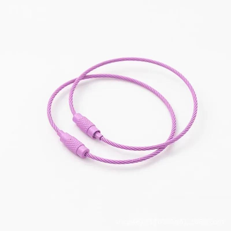 10pcs Colored Painted Steel Wire Keychain DIY Keyring Accessories Circle Rope Cable Loop Camp Luggage Tag Screw Lock Gadget 15cm