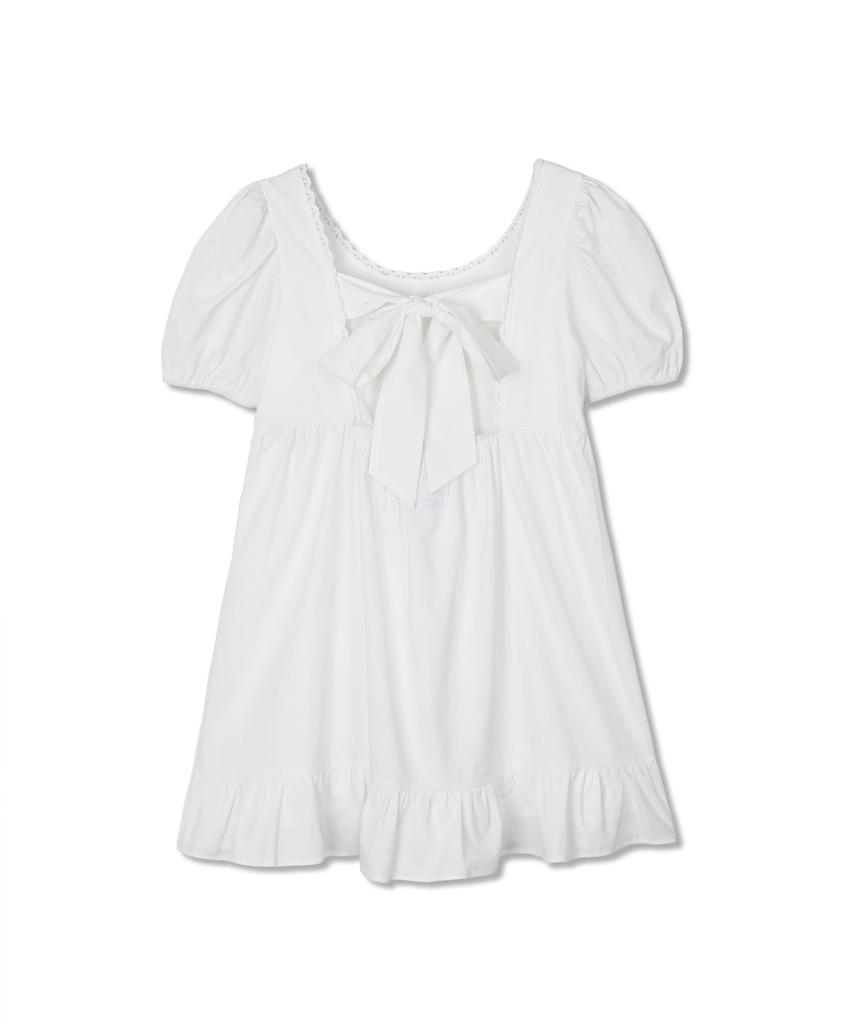 Michikoleondeonkosino Puff Sleeve Ribbon Mini Dress White