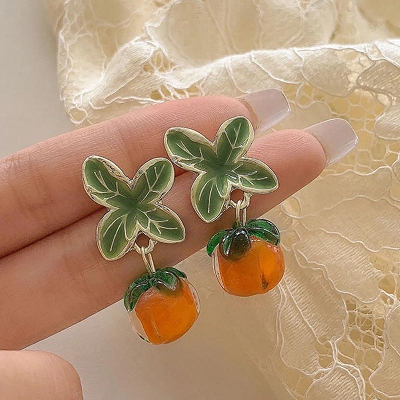 

High-end Niche Stud Ear Clips Creative Persimmon Orange Color Flower Leaf Stud Earrings for Women Earrings Jewelry Accessories