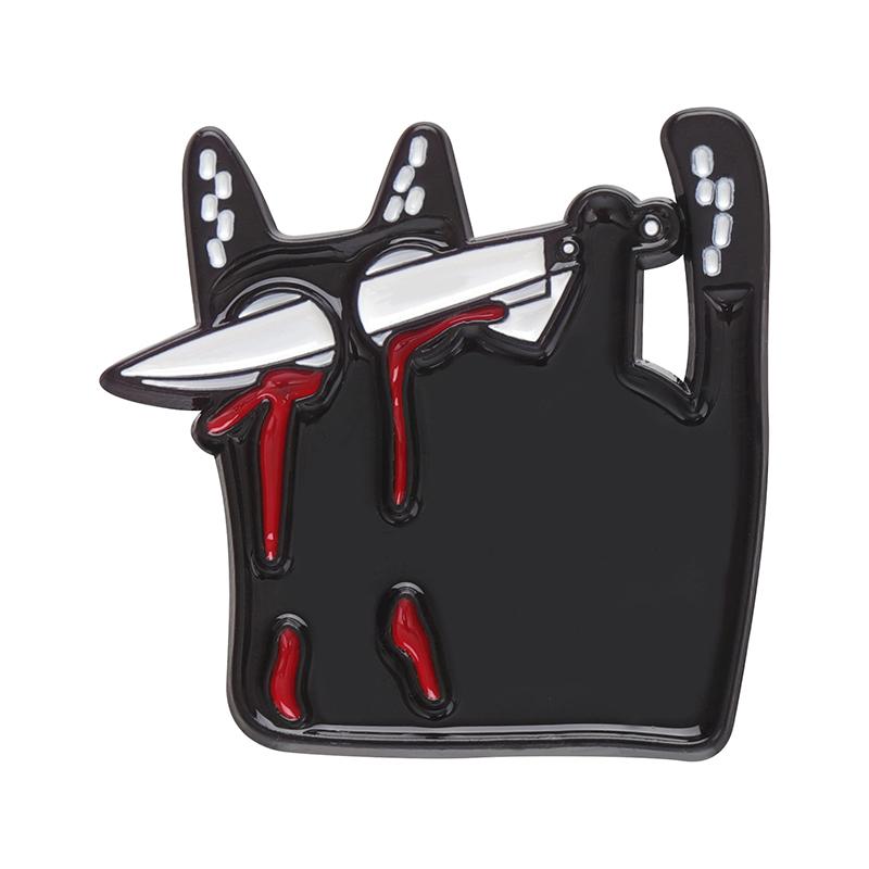 Animal Bone Enamel Pins Custom Dino Dog Owl Cat Brooches Lapel Badges Blck Kitten with Blood Knife Jewelry Gift for Friends