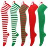 Women Cute Plush Santa Claus Striped Over Knee Long Socks Thigh High Stockings for Christmas Cosplay Costume Hosiery