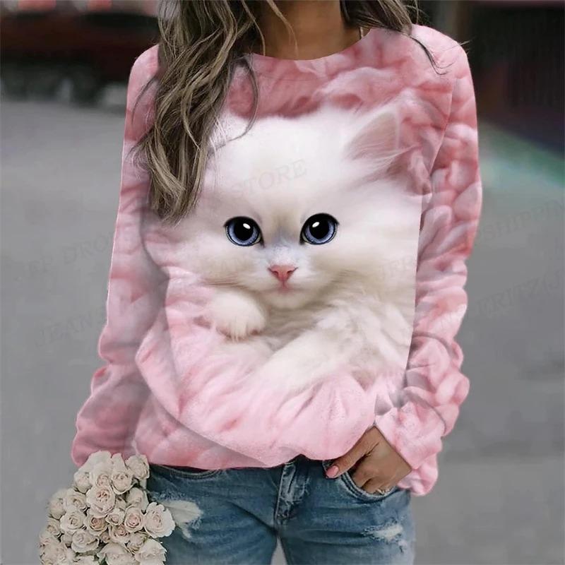 Cute Cat Hoodies Women Fashion Hoodie Animal Cat Print Sweatshirt Kawaii Coats Oversized Hoody Women Sweats Women's Clothing Y2k