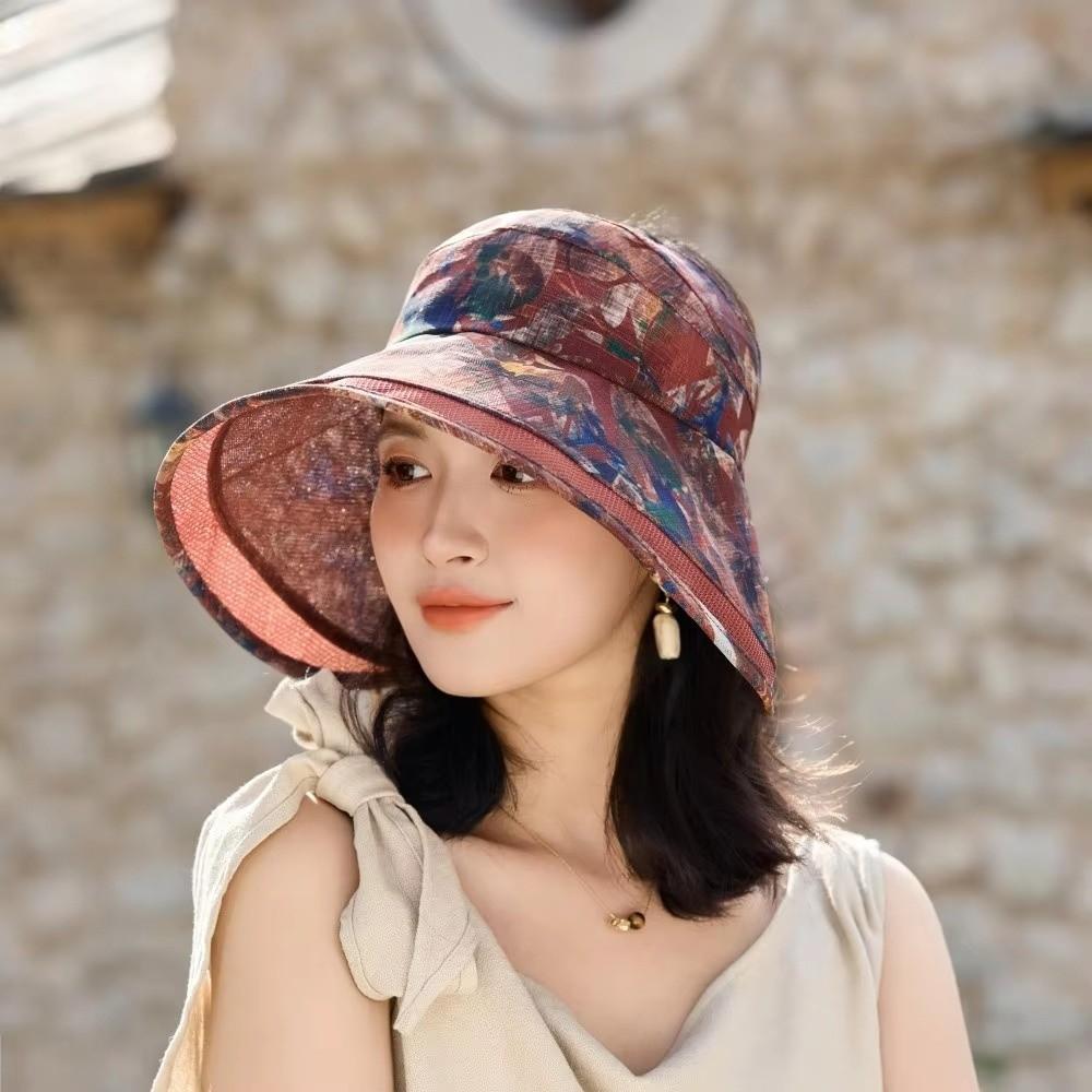 Polyester Flower Empty Top Cap Breathable Large Brim Sun Hat Anti-Sun Fisherman Hat  Outdoor