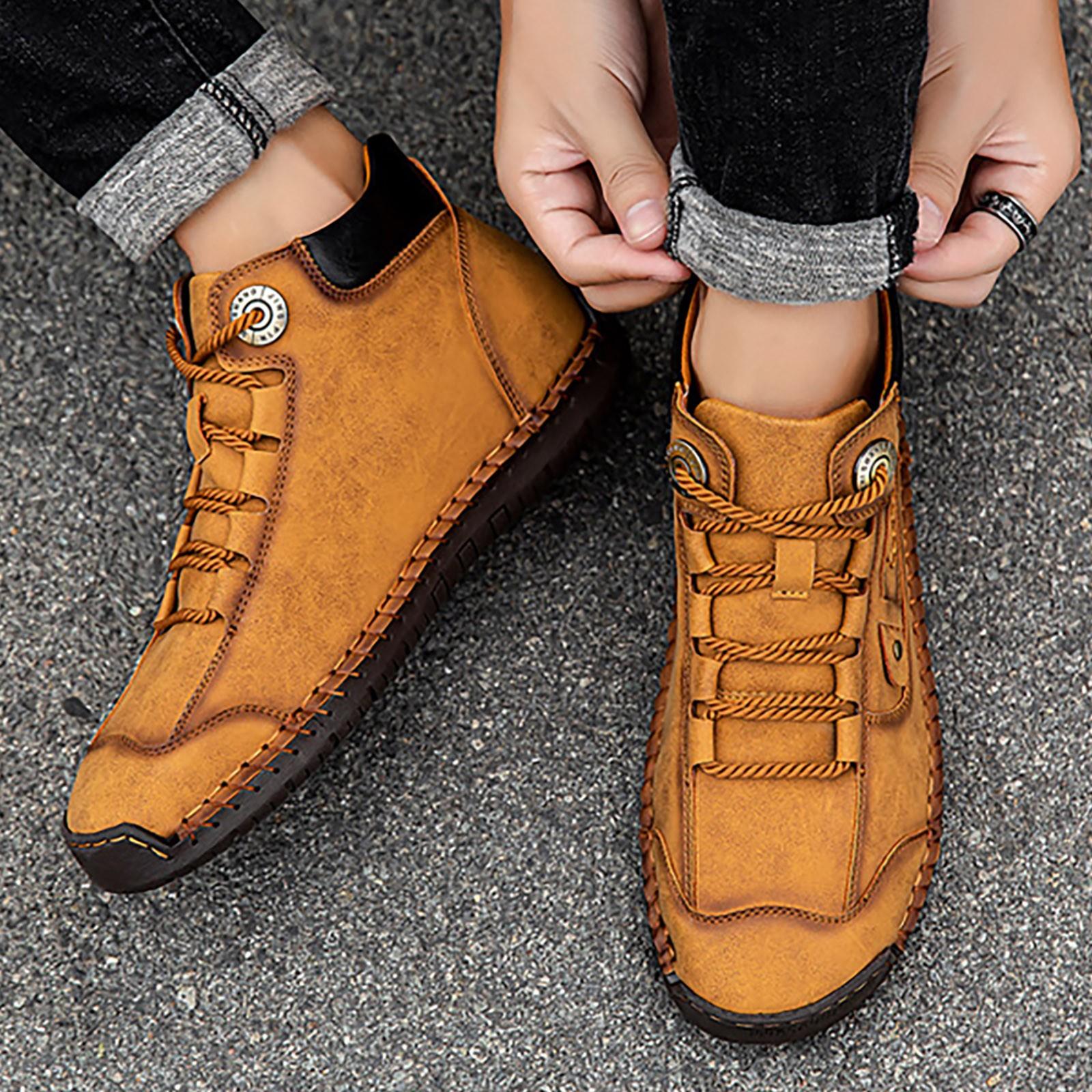 

Мужская повседневная износостойкая кожаная обувь с высоким берцем Британская повседневная мужская обувь 46 жёлтый