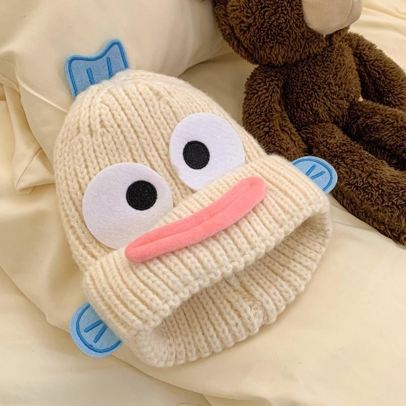Hässliche Fischmütze Damen Herbst- und Winter-Wollmütze lässt ein kleines Gesicht sehen und hält warm Strickmütze süß hässlich süß lustig Ohrenmütze