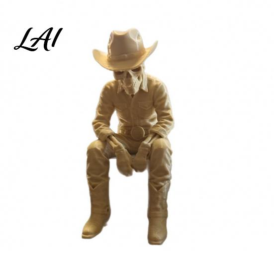 Cowboy Shelf Sitter 3D Printed Western Skeleton Figurine Sitting Statue Edge Theme Party Supplies Sitter West Style Desktop Decor for Home