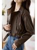 2025 Autumn Women's Petite Slimming Leather Jacket with Versatile Lapel Design