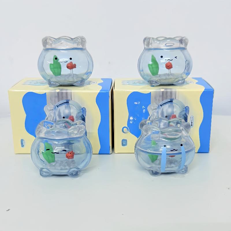 1Pcs Desktop Decoration Mini Transparent Goldfish Tank Jun Expression Blind Box Kawaii Mini Figure Surprise Gifts