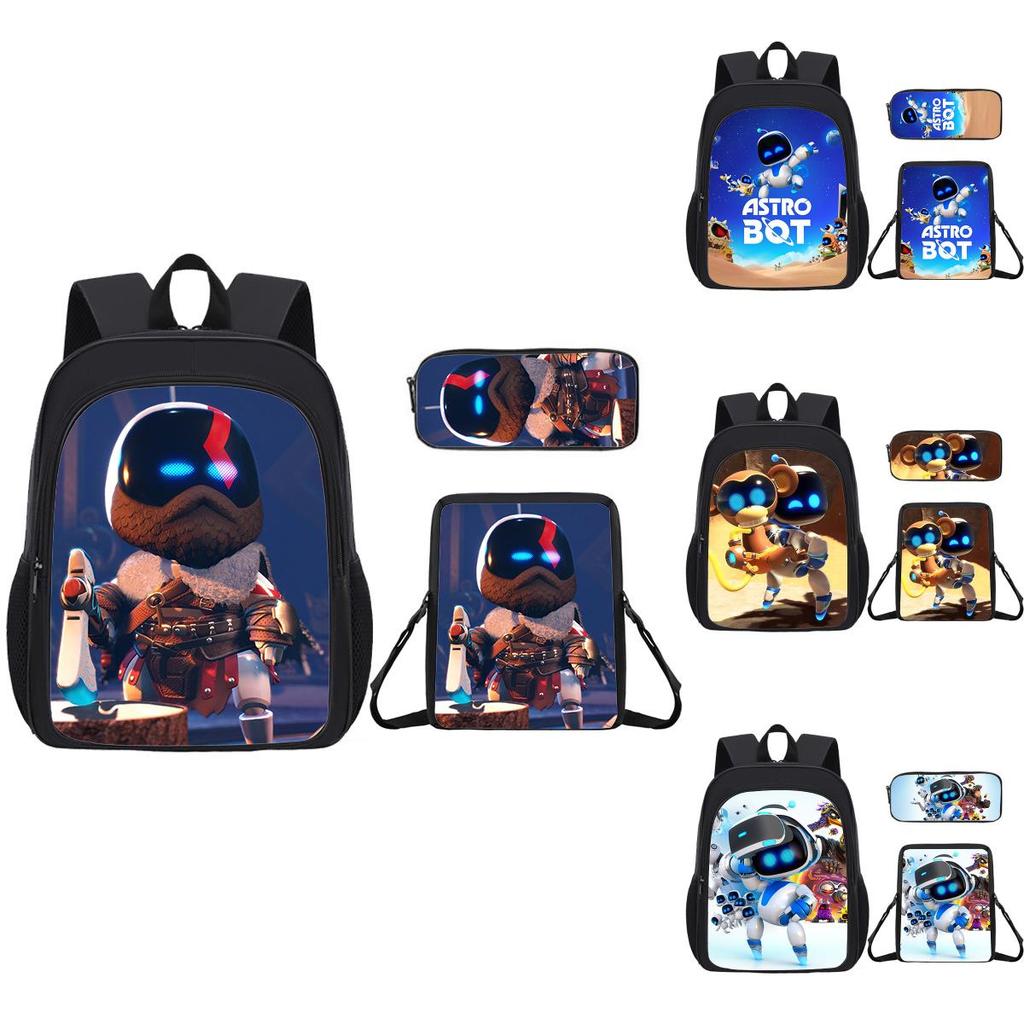 Astro Bot Cartoon Print School Backpack Set With Lightweight Design For Middle School Students