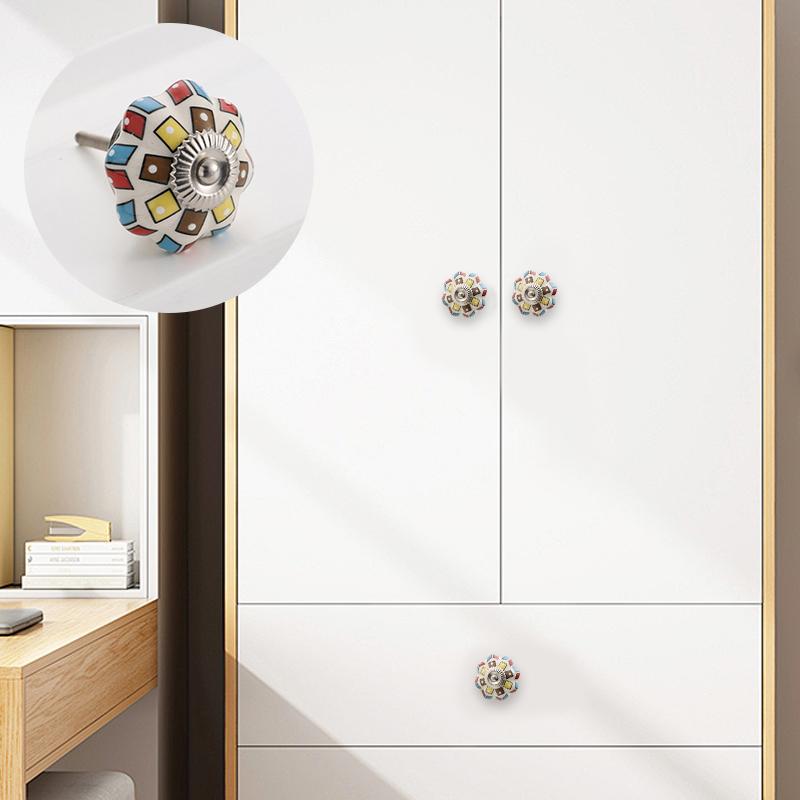 1PC Iron Material Exquisite Painted Pattern Drawer Handle Pumpkin Shape European Style Door Handle Luxury Multicolor