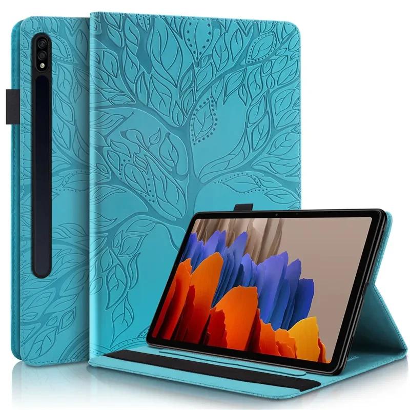 Hoesje voor Samsung Tab S9 FE Case 10,9 Inch Reliëf Boom PU Leer Flip Tablet Cover voor Funda Galaxy Tab S9 FE S8 S7 Case 11"