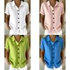 Spring Bohemian Style Short Sleeve Shirt With Padded Patching For Casual Office Wear
