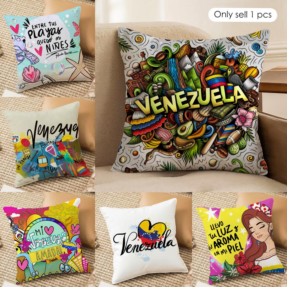 Fashion Art VVenezuela Cushion Cover Silky Short Plush Invisible Zipper Dustproof Sofa Pillow Case For Home Decor