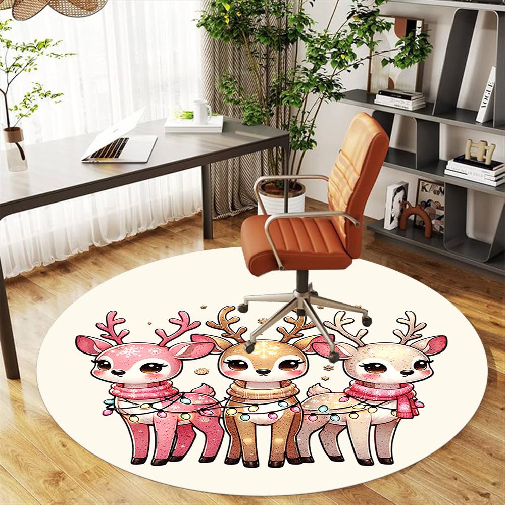 1pc Christmas, deer Round Chair mat Area Rug - Non-Slip, Floor Mat for Office, Bedroom, and Indoor Decor -1002017