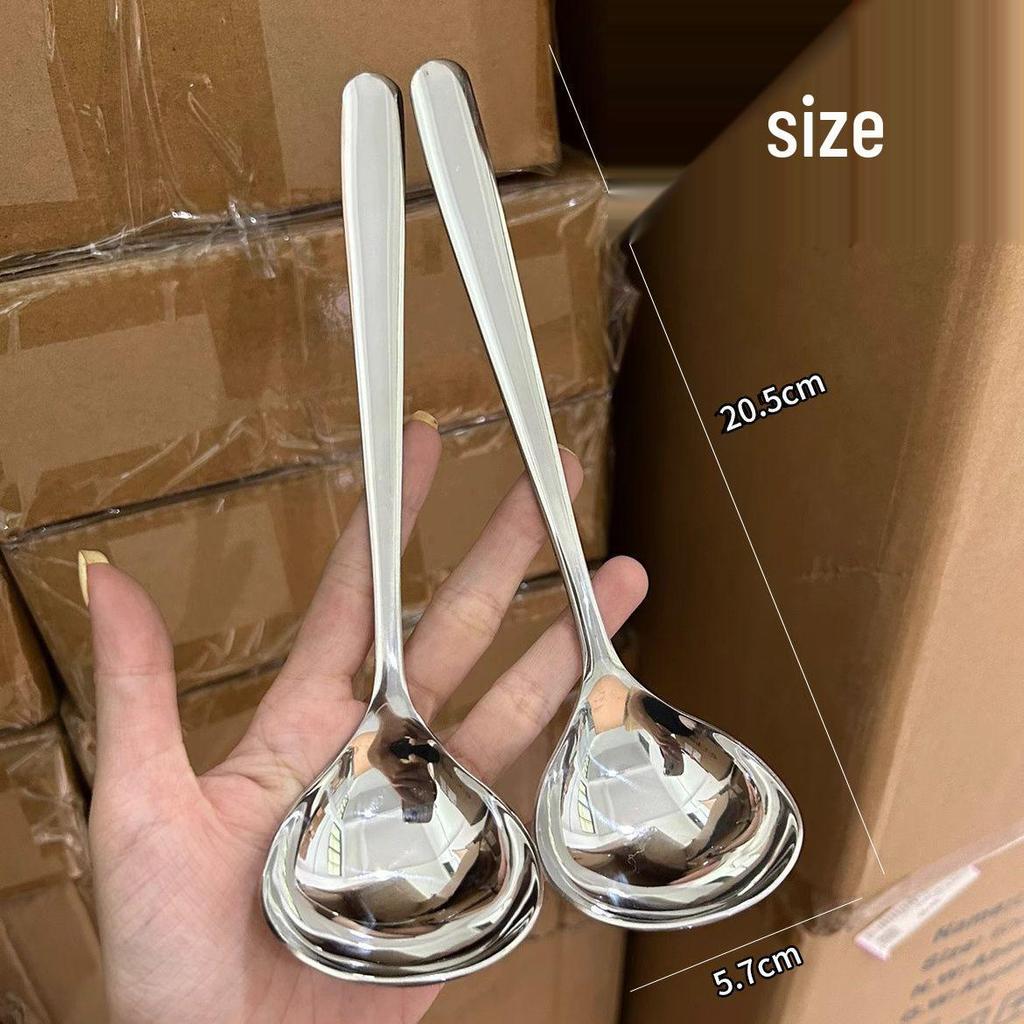 Stainless Steel Long-Handle Soup Spoon for Eating Watermelon and Porridge - Large, Deep, and Thickened Design