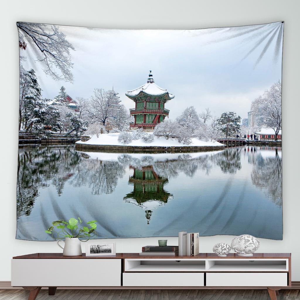 Winter Woods Snow Print Pattern Tapestry Home Bedroom Living Room Dormitory Wall Decor Background Cloth Tapestry