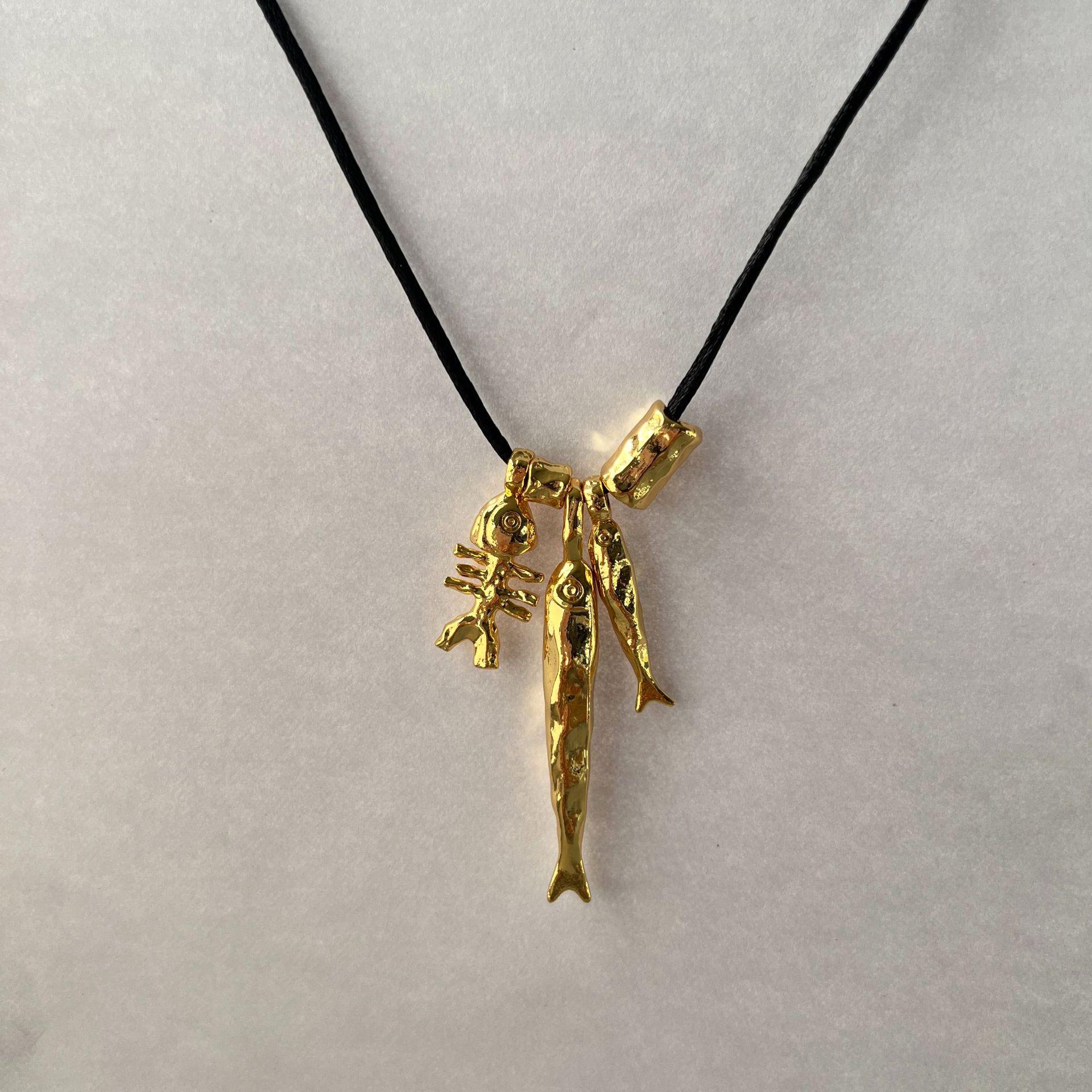 

Ожерелье-подвеска «Рыбий скелет Эла» - Регулируемая цепочка-свитер, Универсальный, Модный дизайн морской жизни