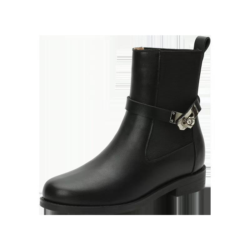 Přezka na opasek Britský styl tenké Martin boots dámské podzimní a zimní retro tlustý podpatek Chelsea malé krátké boty dámské